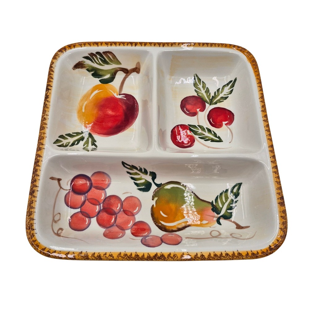Potter & Smith Fruit Pear Grapes Apple Cherry Chips and Dip Serving Platter Dish